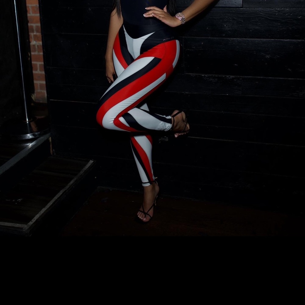 Mugler Black and Red Strapless Jumpsuit